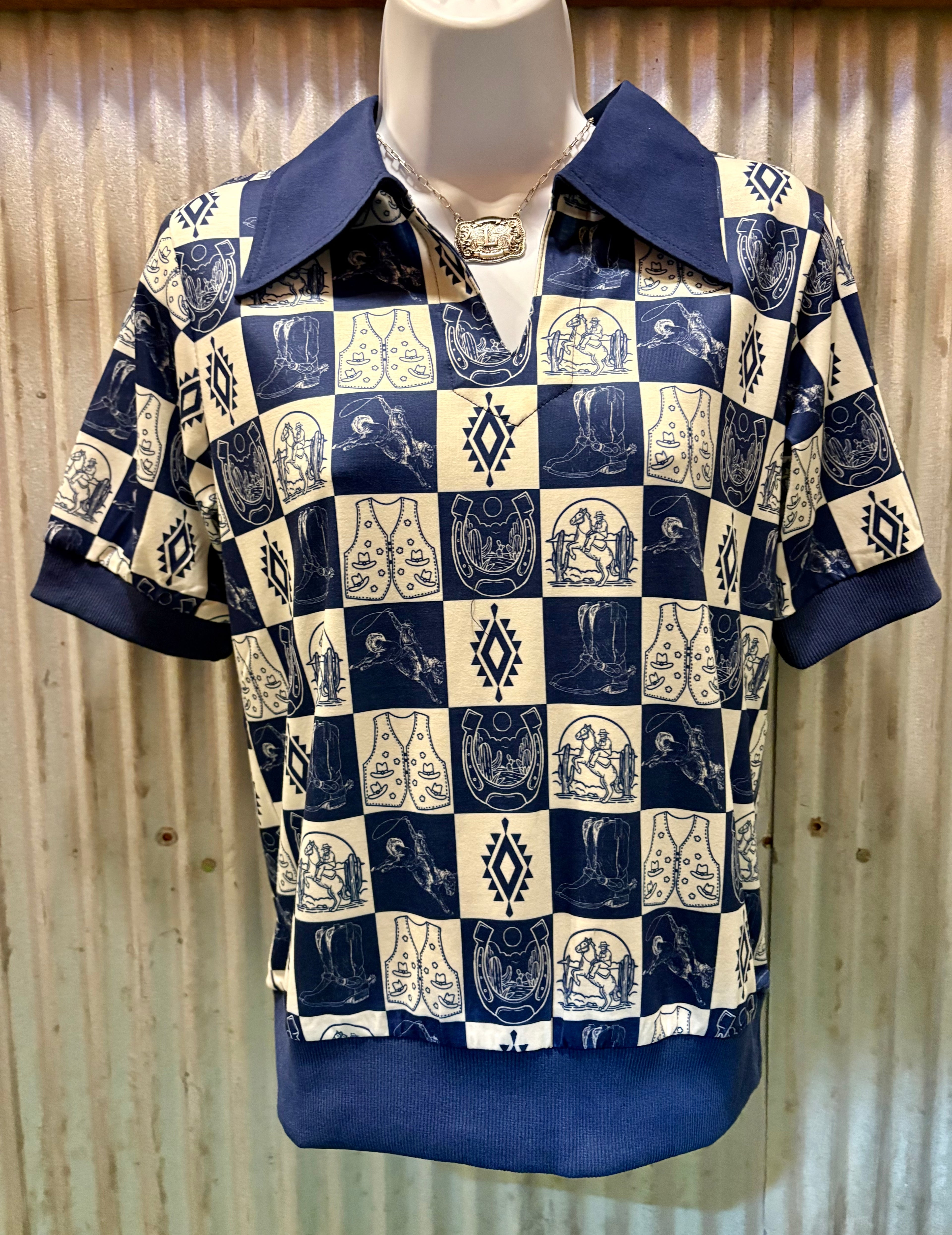 Blue Western Sketch Knit Polo