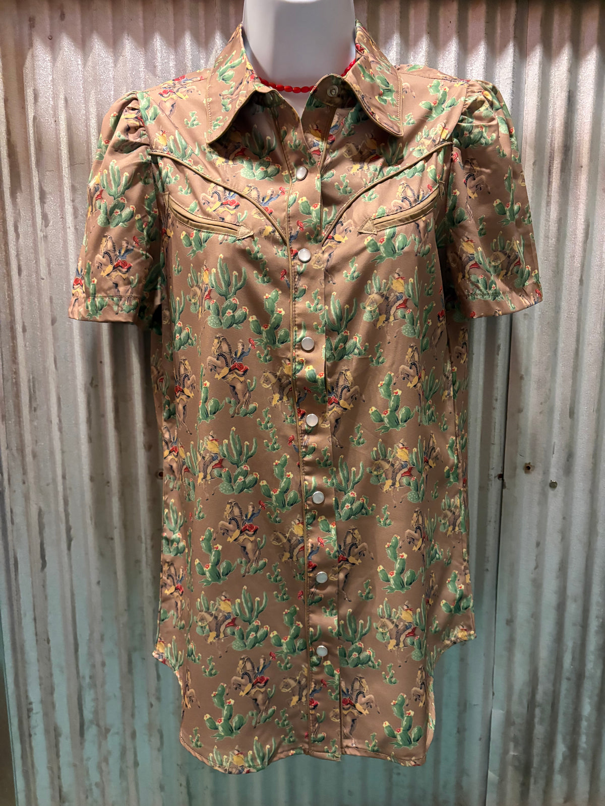 Retro Cactus Pearl Snap